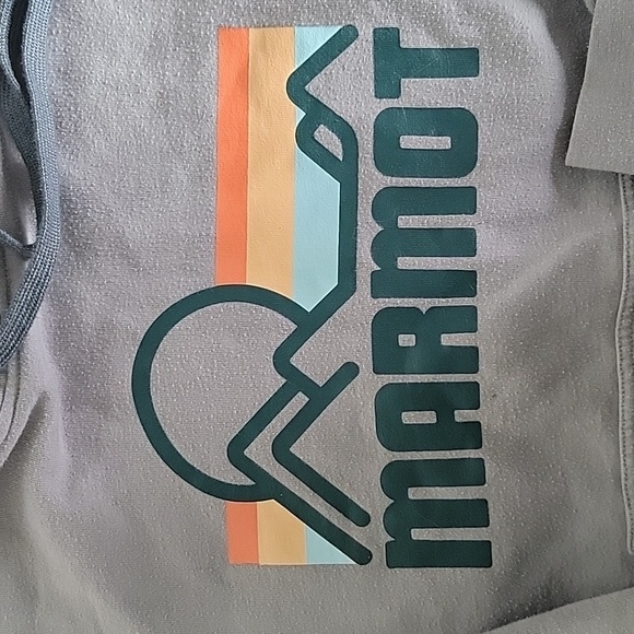 Marmot Hoodie Womens Large Coastal Gray Logo Pullover Hooded Sweatshirt - Picture 3 of 4